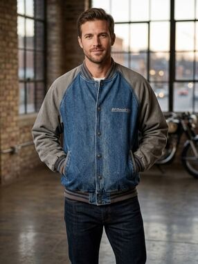Denim and Tan Varsity Jacket